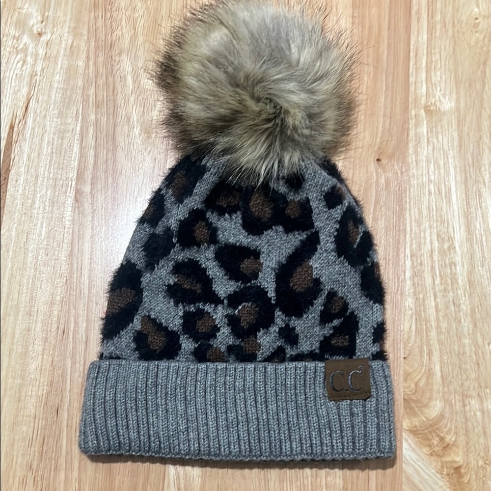 CC grey and leopard beanie